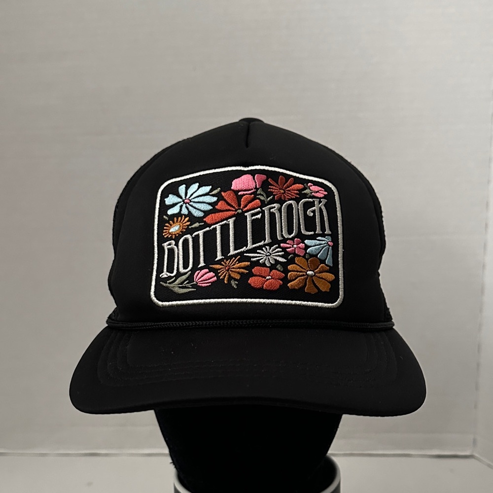 Black Floral Embroidered Hat